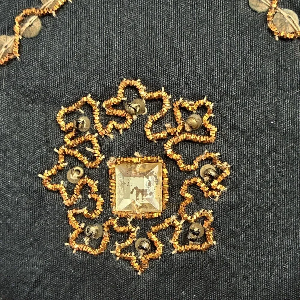 Borgata Black/Gold Geometric Embroidered Square Decorative Pillow Tassels